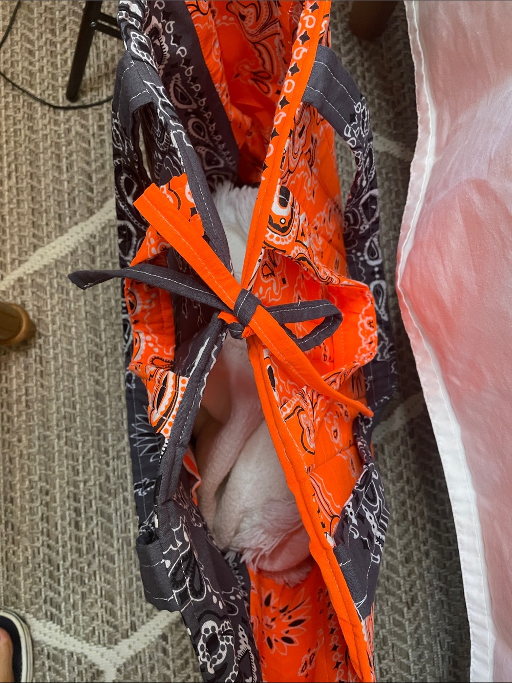 Orange gray bandanna Quilted Tote Bag- handmade - Picture 8 of 14